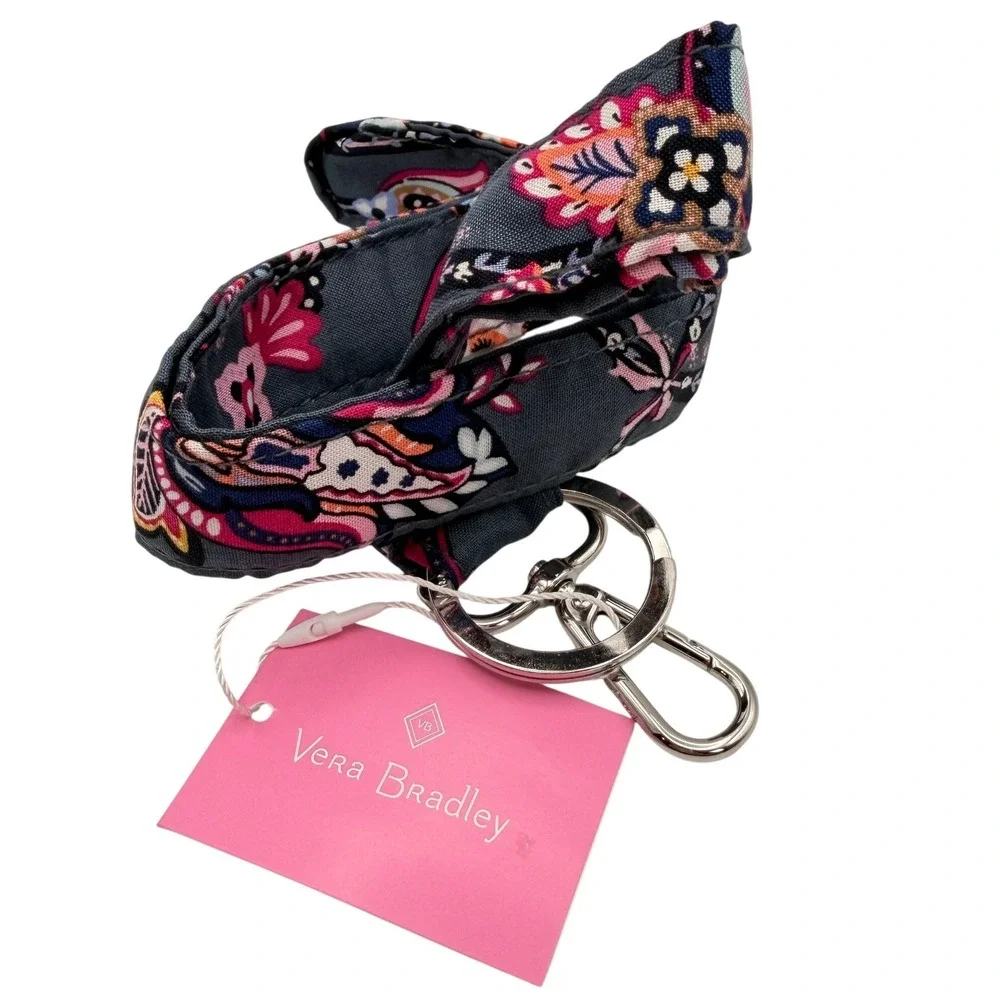 Vera Bradley Wide Lanyard Felicity Paisley Blue Pink Floral Keychain Hawaiian